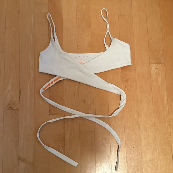 ARE YOU AM I white extra small Tie spaghetti strap tank top. - Picture 6 of 6